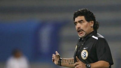 Diego Maradona says there is only a "50-50" chance he will remain at Al Wasl for the second year of his contract. Mike Young / The National