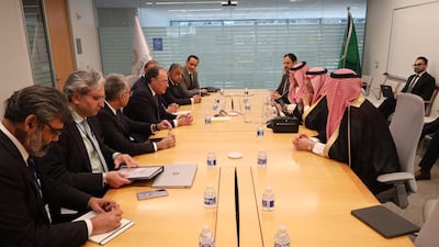Officials from Saudi Arabia and Pakistan meet at the World Bank-IMF Spring Meetings in Washington. Photo: X