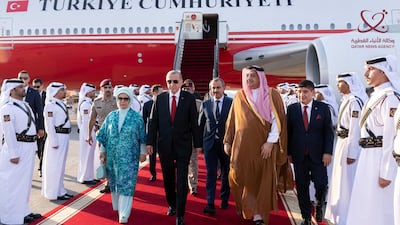 Turkish President Recep Tayyip Erdogan arrives at Hamad International Airport in Doha, Qatar, on July 18. Reuters