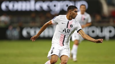 Achraf Hakimi of PSG in action during the French Supercup Trophee des Champions soccer match between Lille OSC and Paris Saint-Germain (PSG) at the Bloomfield Stadium in Tel Aviv, Israel, 01 August 2021. EPA / Atef Safadi