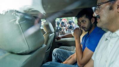 Rajasthan Royals' Sreesanth, centre, is a former India fast bowler. Prakash Singh / AFP