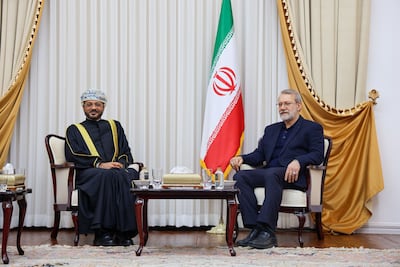 Oman's Foreign Minister Badr Al Busaidi meets Ali Larijani, secretary of Iran's Supreme National Security Council, in Tehran. Photo: Badr Al Busaidi