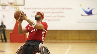 The UAE's men's wheelchair basketball team in action against Jordan at Al Ahli Sports Club in Dubai. Lee Hoagland / The National