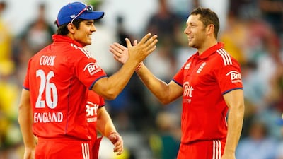 Alastair Cook, left, led from the front with a handy 44 in England’s victory on Friday night. Will Russell / Getty Images