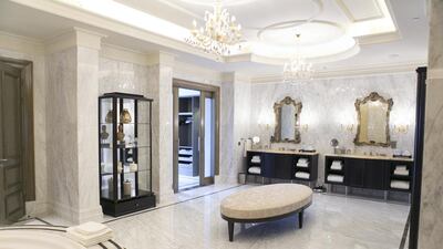 The master bathroom in the Sir Winston Chuchill suite in the St Regis. Reem Mohammed / The National