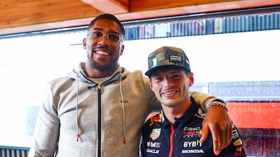 Red Bull driver Max Verstappen with British boxer Anthony Joshua at the Zandvoort circuit ahead of the Dutch Grand Prix. Getty