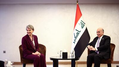 Ms Cooper speaks with Iraq's Foreign Minister Fuad Hussein in Baghdad