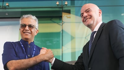 AFC President Sheikh Salman Al Khalifa, left, with Fifa President Gianni Infantino during the inauguration of the AFC headquarters in Kuala Lumpur. AFC