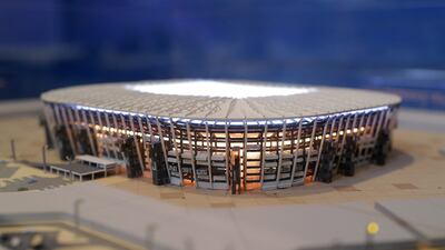Soccer Football - 72nd FIFA Congress - Doha Exhibition & Convention Center, Doha, Qatar - March 31, 2022 A miniature model of Stadium 974 for the upcoming FIFA 2022 World Cup in soccer later this year is seen. REUTERS / Kai Pfaffenbach