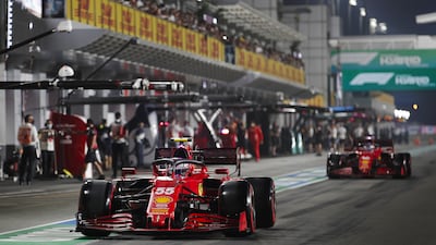 Ferrari's Carlos Sainz, left, and Charles Leclerc during qualifying on Saturday. EPA