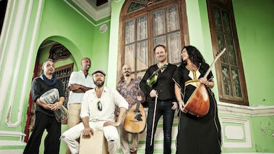 From left, Amir Chaoui, Romain Coutama, Valter Kinbom, Gabriel Hermansson, Filip Runesson and Nadin Al Khalidi of the Swedish, Arabic-language group Tarabband. Photo by Sherwynd Rylan Kessler
