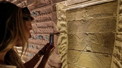 A tourist takes picture inside Djoser’s Step Pyramid. On Thursday, Egypt reopened the pyramid after a 14-year restoration that cost nearly $6.6 million. AFP