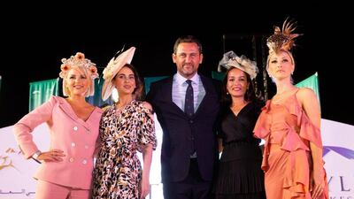 The Style Stakes judges, Kelly Lundberg, Tamara Al Gabbani, Mark McMahon, Noor Breish and Ana Pribylova at the Dubai World Cup on March 30, 2019. Twitter / Meydan Style