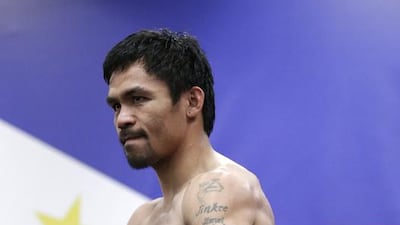 Boxer Manny Pacquiao during his workout at Wild Card Boxing Club, Monday, April 27, 2015. AP Photo