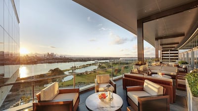 The hotel has some of the best sunset views in the city. View from the Crystal Club Balcony. Courtesy of Crown Towers