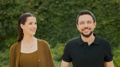 Crown Prince Hussein and Princess Rajwa, who is wearing bespoke earrings by Mattar Jewellers, on her 31st birthday. Photo: Crown Prince Hussein / Instagram