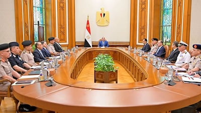 Egypt's President Abdel Fattah El Sisi chairs a meeting of the National Defence Council at the presidential palace in Cairo on October 18, 2026. AFP