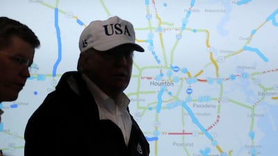 US president Donald Trump listens during a briefing on Tropical Storm Harvey relief efforts at the Texas Department of Public Safety Emergency Operations Center in Austin, Texas. Carlos Barria / Reuters