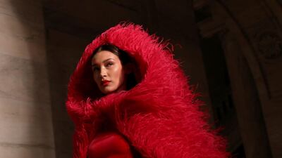 Model Bella Hadid presents a creation from the Oscar de la Renta Fall 2020 collection during New York Fashion Week in New York. Reuters