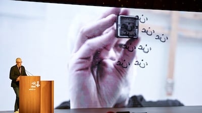 Adel Abidin talks about how he created his winning piece for the Ithra Art Prize using stamps. Photo: Ithra