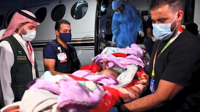 Yemeni twins arrive in Riyadh, Saudi Arabia. Courtesy KSRelief