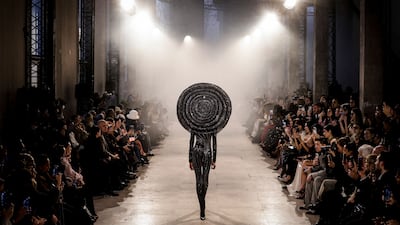 A creation by Indian fashion designer Rahul Mishra is shown at Paris Haute Couture Fashion Week. AFP