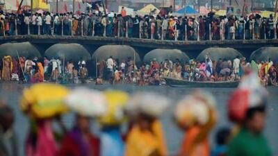Tens of millions of devotees congregate at the Sangam or confluence of the Yamuna, Ganges and mythical Sarawati rivers on the auspicious day of 'Mauni Amavasya' during the Maha Kumbh festival.
