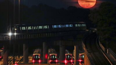 The supermoon rises behind a MARTA commuter train in Avondale Estates, Georgia, US. Erik Lesser / EPA