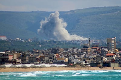 Smoke rising from the site of an Israeli strike in the southern Lebanese village of Qlaileh. AFP
