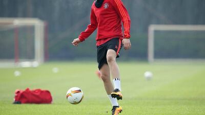 MANCHESTER, ENGLAND - FEBRUARY 24: Ander Herrera in action during a Manchester United training session ahead of their UEFA Europa League round of 32 second leg match against FC Midtjylland at the Aon Training Complex on February 24, 2016 in Manchester, United Kingdom. (Photo by Jan Kruger/Getty Images)