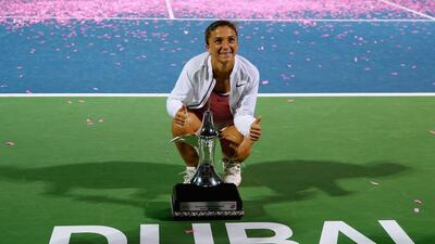 Sara Errani of Italy holds the trophy after defeating Barbora Strycova of Czech Republicduring the women’s final match of the WTA Dubai Duty Free Tennis Championship at the Dubai Duty Free Stadium on February 20, 2016 in Dubai, United Arab Emirates. (Photo by Francois Nel/Getty Images)
