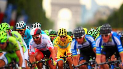 Vincenzo Nibali, in yellow jersey, of Italy and Astana Pro Team in action during the final stage of the 2014 Tour de France on Sunday. Bryn Lennon/Getty Images