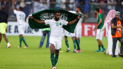 Soccer Football - 2018 World Cup qualifications - Saudi Arabia v Japan - Jeddah, Saudi Arabia - September 5, 2017 - Nawaf Al Abed of Saudi Arabia celebrates the victory against Japan. REUTERS/Faisal Al Nasser