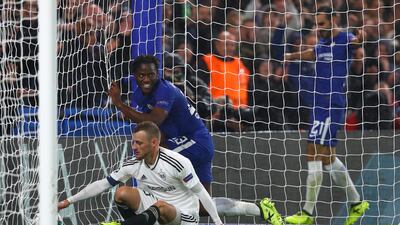 Michy Batshuayi celebrates scoring Chelsea's sixth goal. Clive Rose / Getty Images