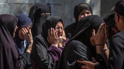 Mourners attend the funeral of Imad Aslim, a Hamas commander who was killed in an Israeli air strike on Gaza last month. EPA