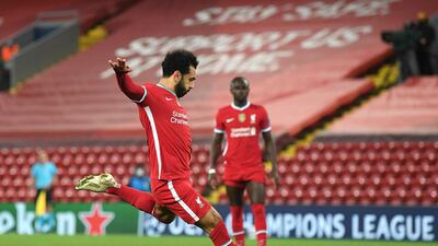 20) The 2020-21 season and Salah opens his Champions League account for the season against Midtjylland in a 2-0 win at Anfield. Getty