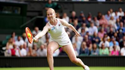 Alison Van Uytvanck in action against Emma Raducanu. PA