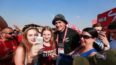 Sonny Bill Williams poses with fans at the Dubai Rugby Sevens in December, 2015,. Victor Besa / The National