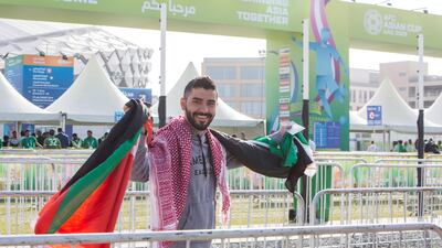 A Jordan fan heading to the Asian Cup 2019 clash between Australia and Jordan. Leslie Pableo for The National