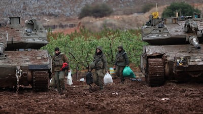 Israeli troops and tanks on their way home, in the Upper Galilee, Israel. EPA