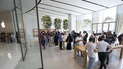 iPhone fans at the launch of iPhone XS at Apple store in Dubai Mall.