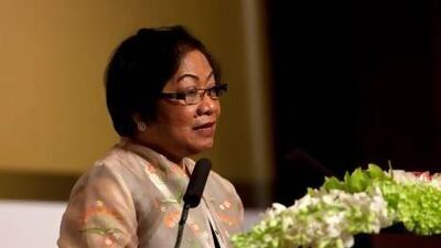 The Philippine labour secretary, Rosalinda Dimapilis Baldoz, speaking at the Labour Mobility Conference at The Emirates Center for Strategic Studies and Research in Abu Dhabi in May 2013. Christopher Pike / The National