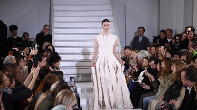A look from the Maison Rabih Kayrouz spring / summer 2020 collection during Paris Haute Couture Fashion Week on January 20, 2020. AFP