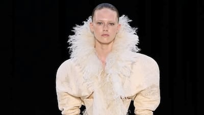 Moire taffeta and shredded chiffon characterised the Ashi Studio haute couture show. Photo: Ashi Studio