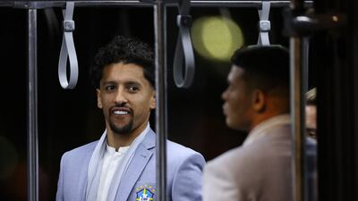 Marquinhos and teammates arrive at the Hamad International Airport. AFP