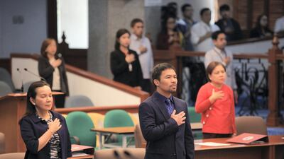 Senator Manny Pacquiao attends a hearing in the Senate of the Philippines in Pasay City, Metro Manila. Jake Verzosa for The National