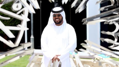 Moosa Al Halyan poses for a photograph during an interview at the Marsam Mattar Art gallery in Dubai. Satish Kumar / The National