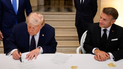 French President Emmanuel Macron scored a short-lived diplomatic victory in June when US President Donald Trump signed a Memorandum of Understanding with Iran at the Palace of Versailles, France. Official White House Photo by Daniel Torok