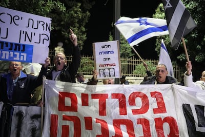Protesters against Israeli prime minister Benjamin Netanyahu demonstrate outside the Prime minister's resident in Jerusalem on Thursday. EPA