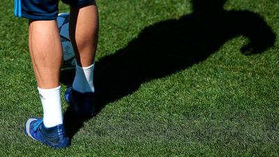The legs of Cristiano Ronaldo of Real Madrid are seen during a training session ahead of the Uefa Champions League semi-final second leg between Real Madrid and Manchester City at Valdebebas training ground on May 3, 2016 in Madrid, Spain. (Photo by Gonzalo Arroyo Moreno/Getty Images)